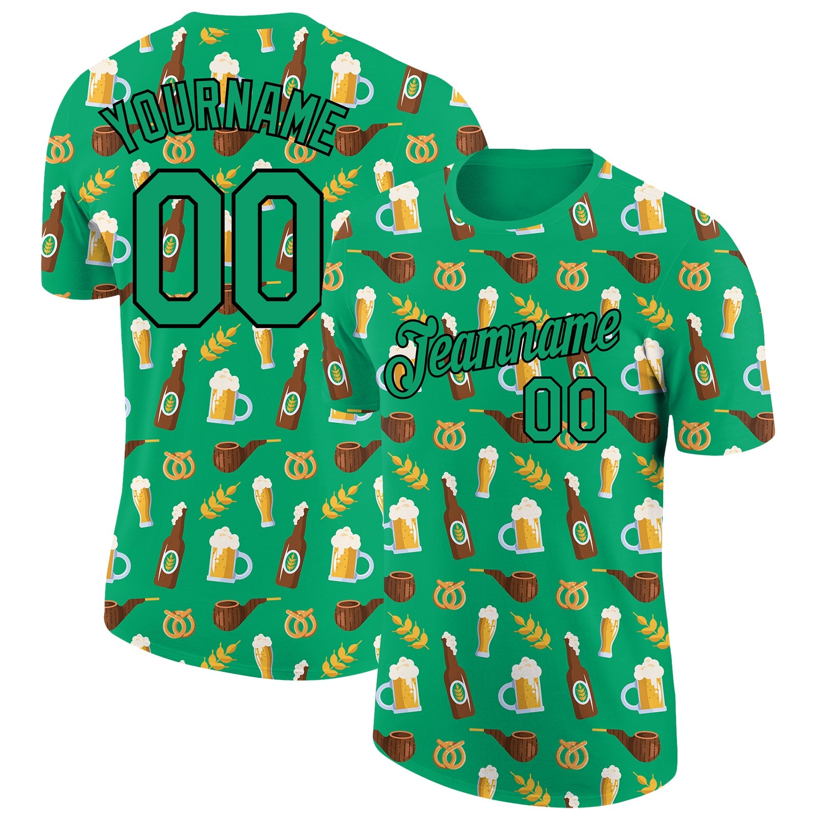 Custom Grass Green Black 3D Pattern Design Oktoberfest Beer Festival Performance T-Shirt - Main View