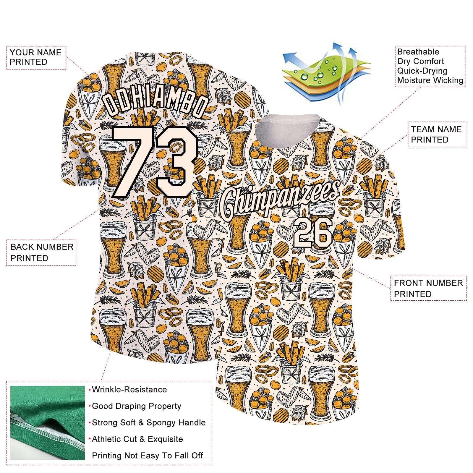 Custom Cream Black 3D Pattern Design Oktoberfest Beer Festival Performance T-Shirt view 2