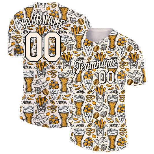 Custom Cream Black 3D Pattern Design Oktoberfest Beer Festival Performance T-Shirt - Main View