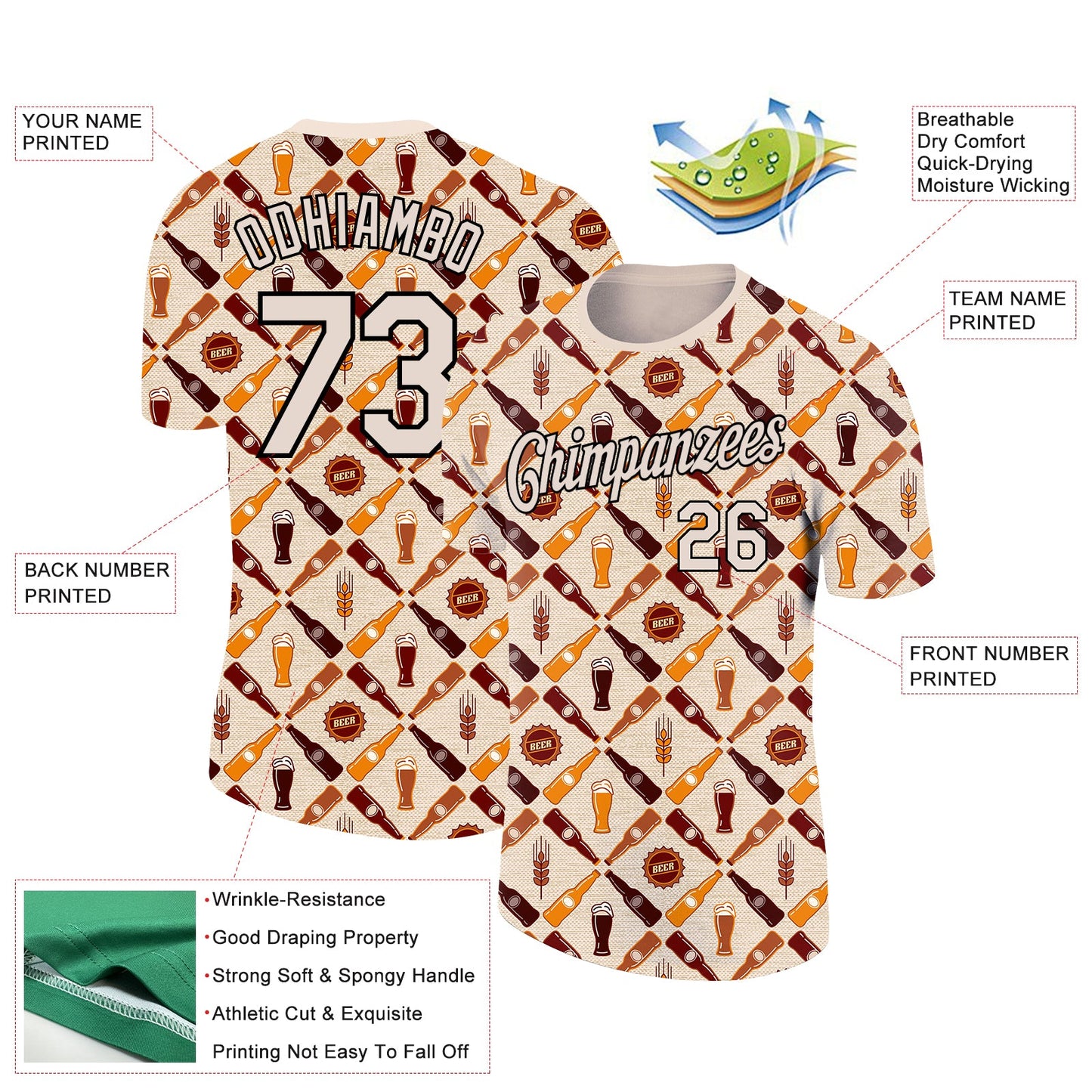 Custom Cream Black 3D Pattern Design Oktoberfest Beer Festival Performance T-Shirt view 2