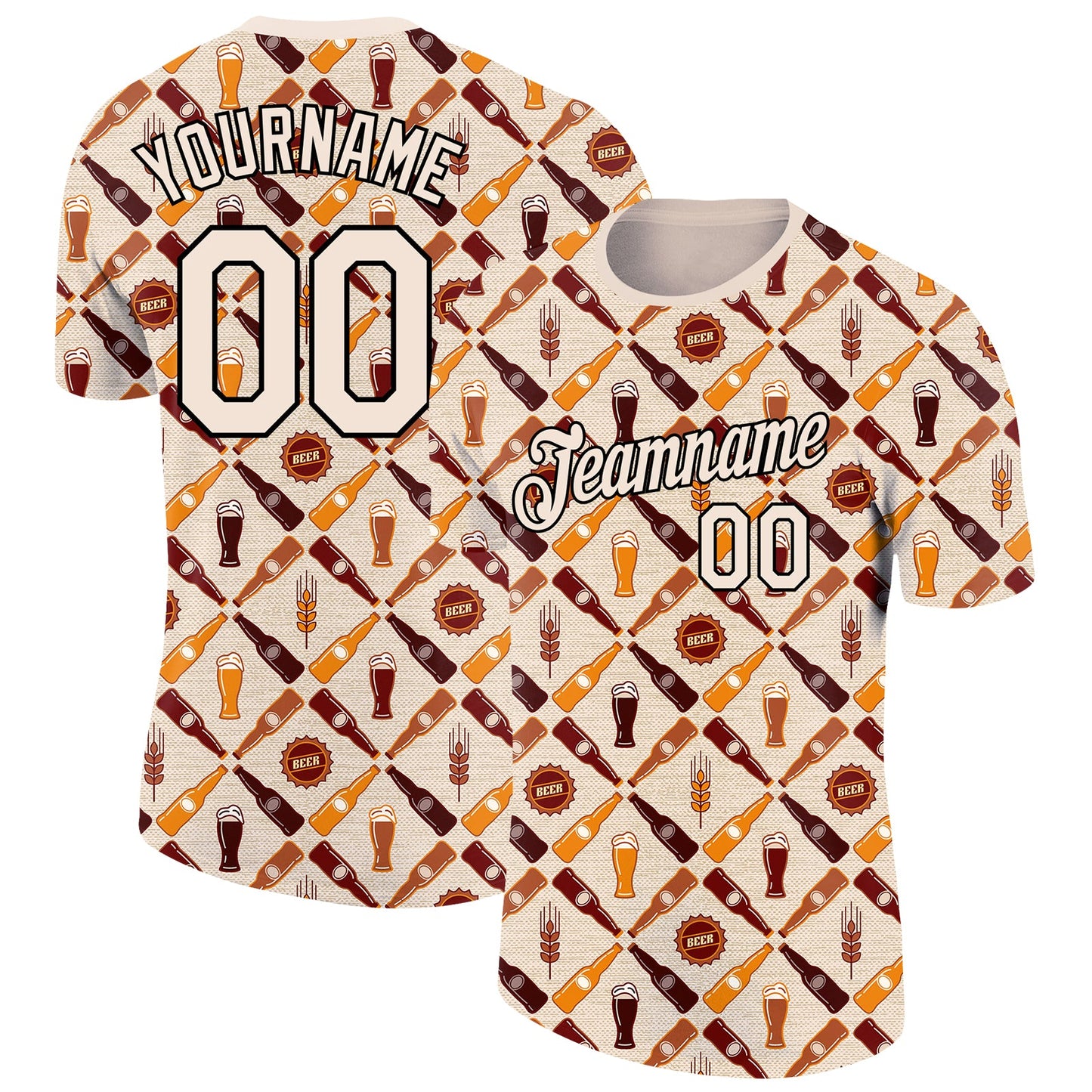 Custom Cream Black 3D Pattern Design Oktoberfest Beer Festival Performance T-Shirt - Main View