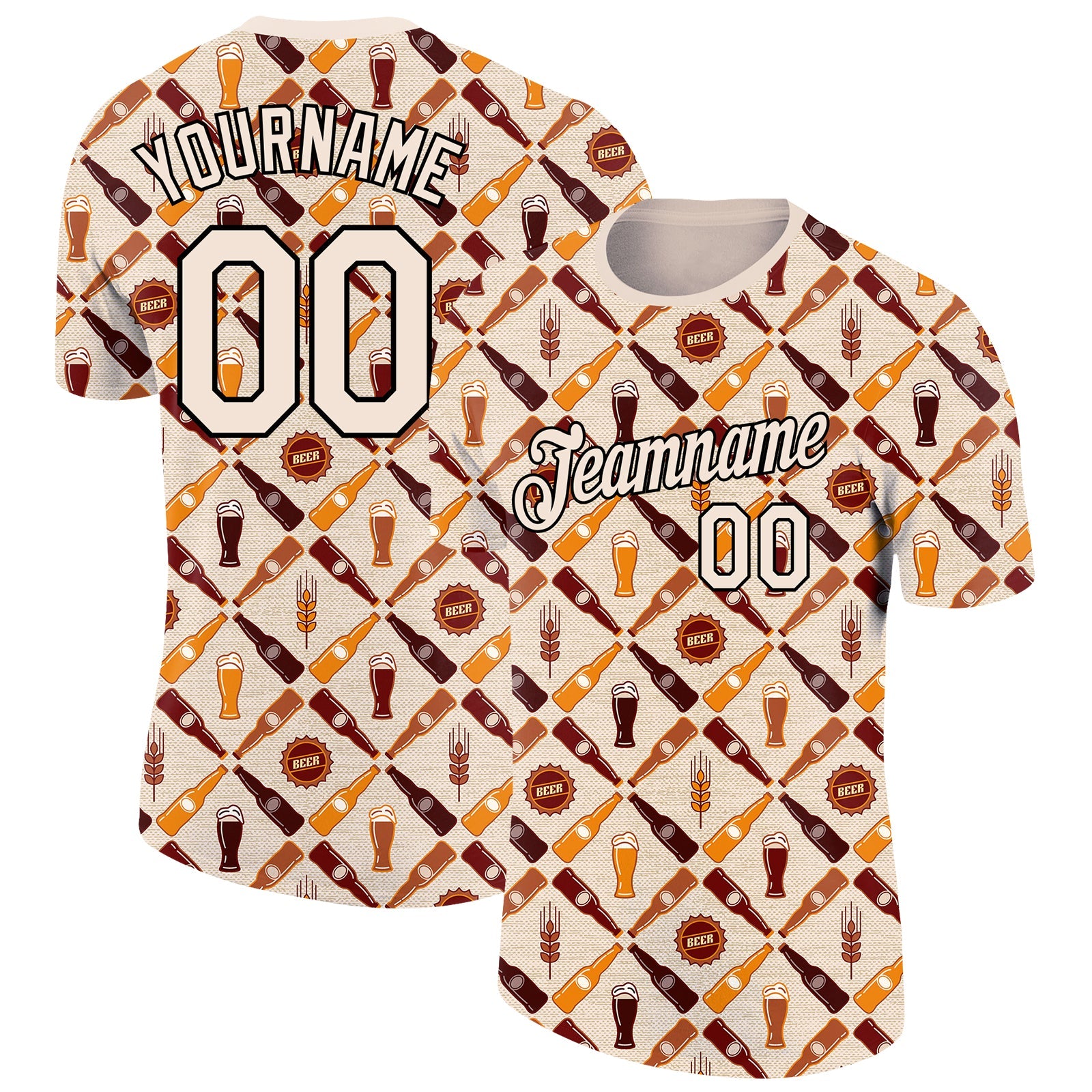 Custom Cream Black 3D Pattern Design Oktoberfest Beer Festival Performance T-Shirt - Main View