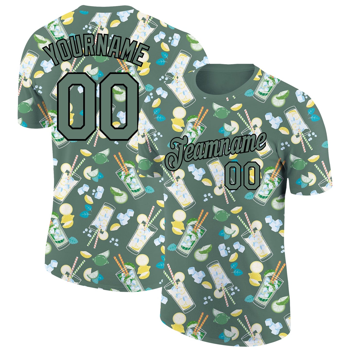 Custom Olive Black 3D Pattern Design Summer Cold Drink Performance T-Shirt - Main View
