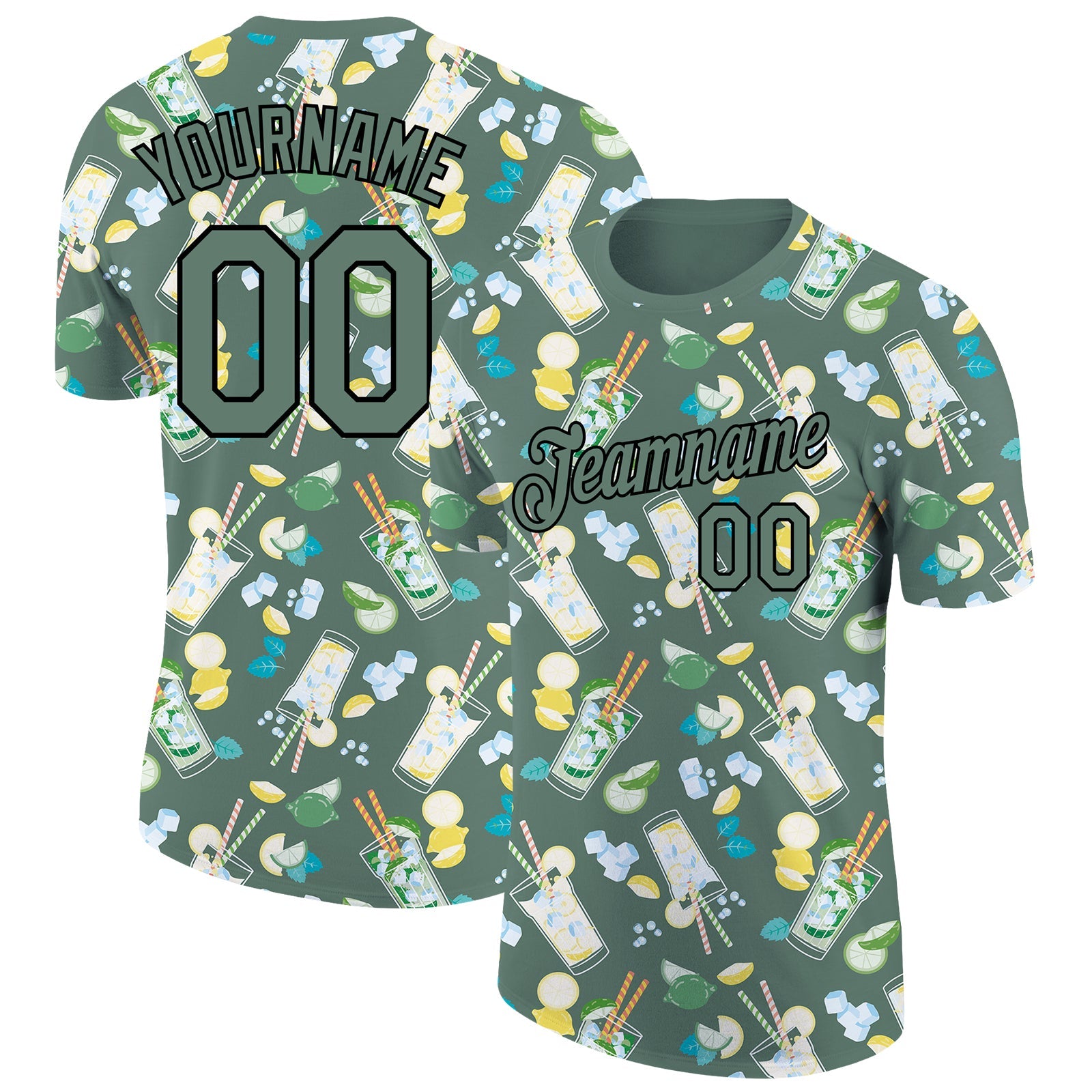 Custom Olive Black 3D Pattern Design Summer Cold Drink Performance T-Shirt - Main View