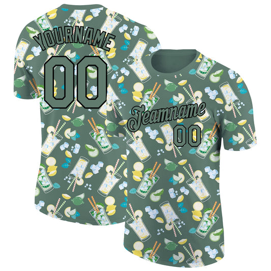 Custom Olive Black 3D Pattern Design Summer Cold Drink Performance T-Shirt - Main View