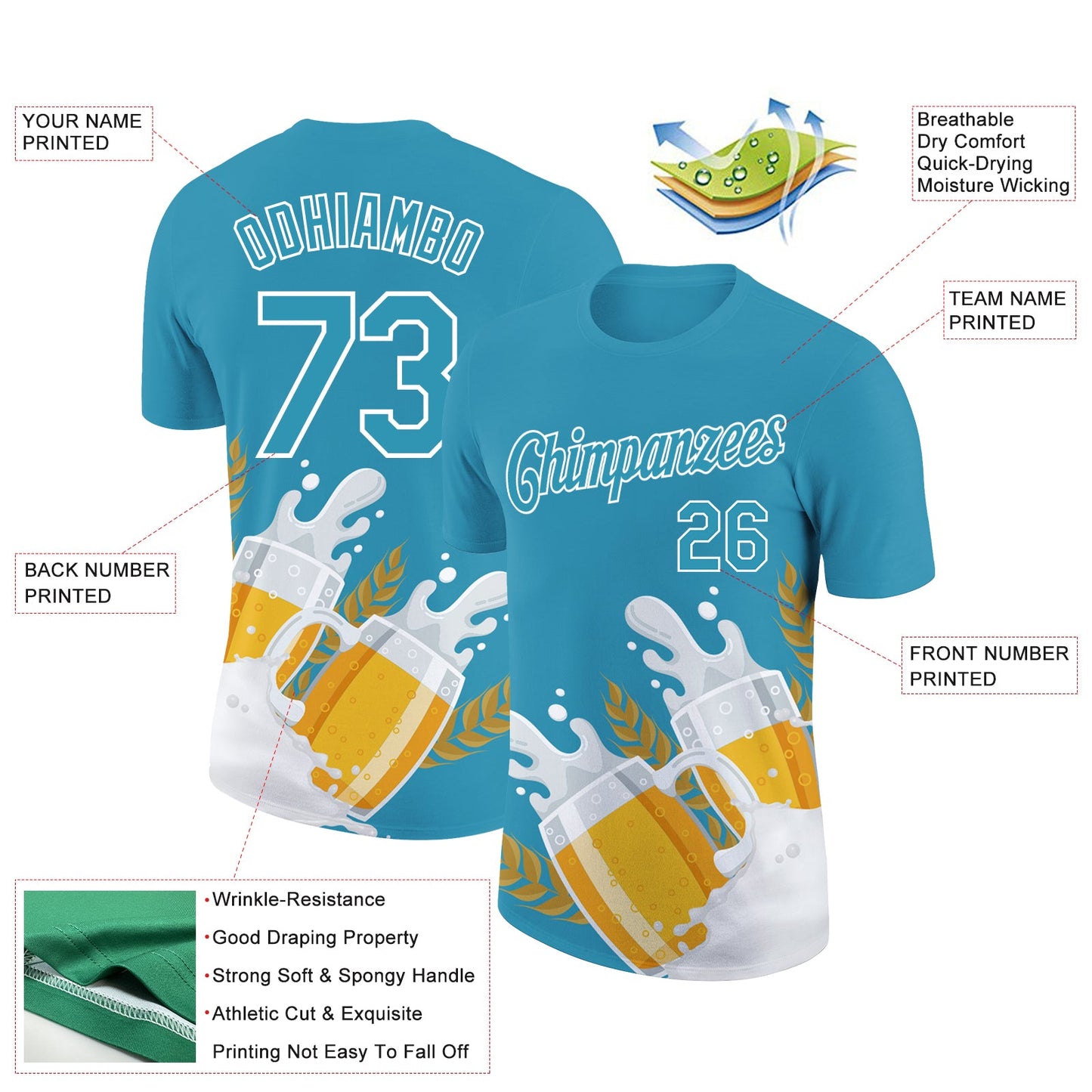 Custom Panther Blue White 3D Pattern Design Oktoberfest Beer Festival Performance T-Shirt view 2