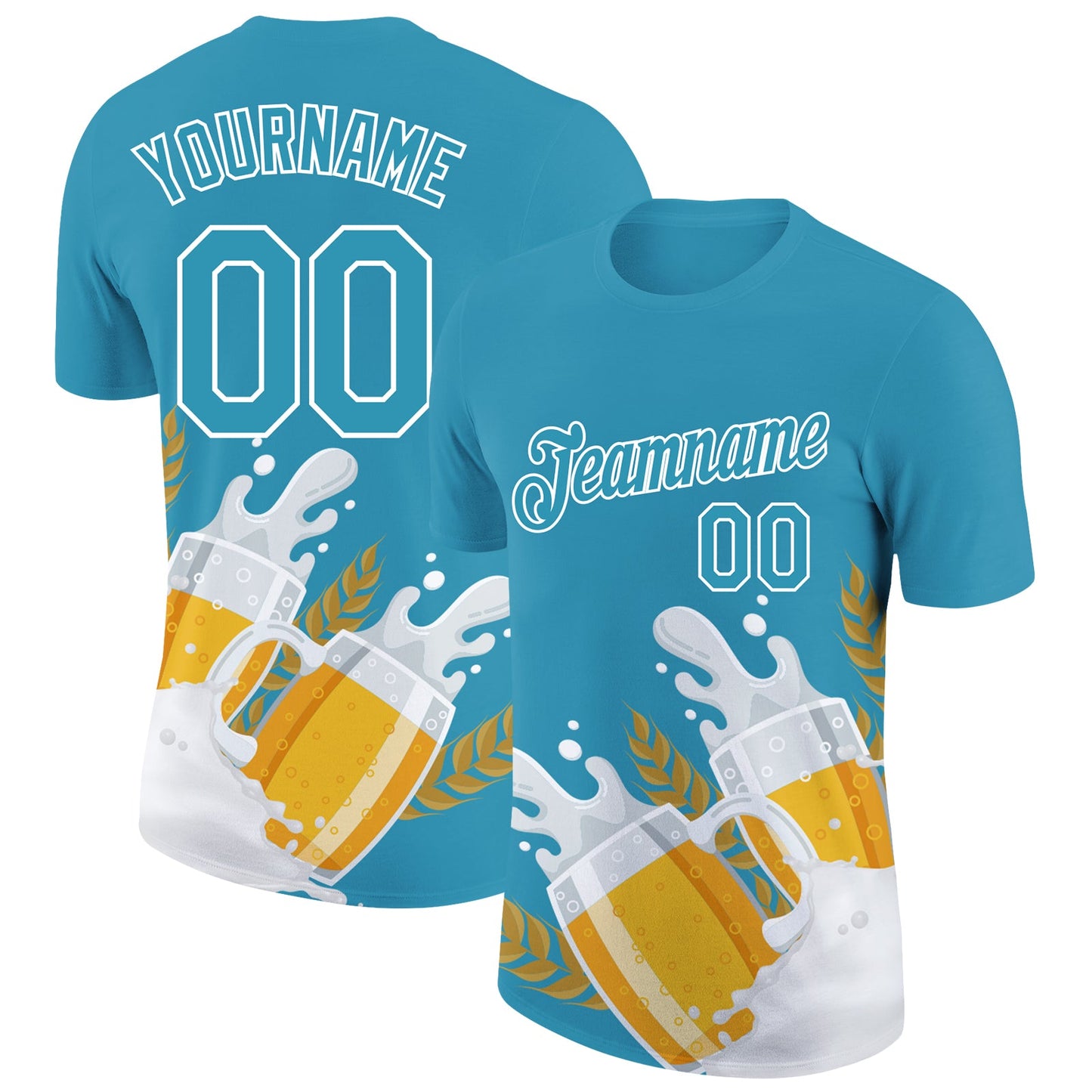 Custom Panther Blue White 3D Pattern Design Oktoberfest Beer Festival Performance T-Shirt - Main View