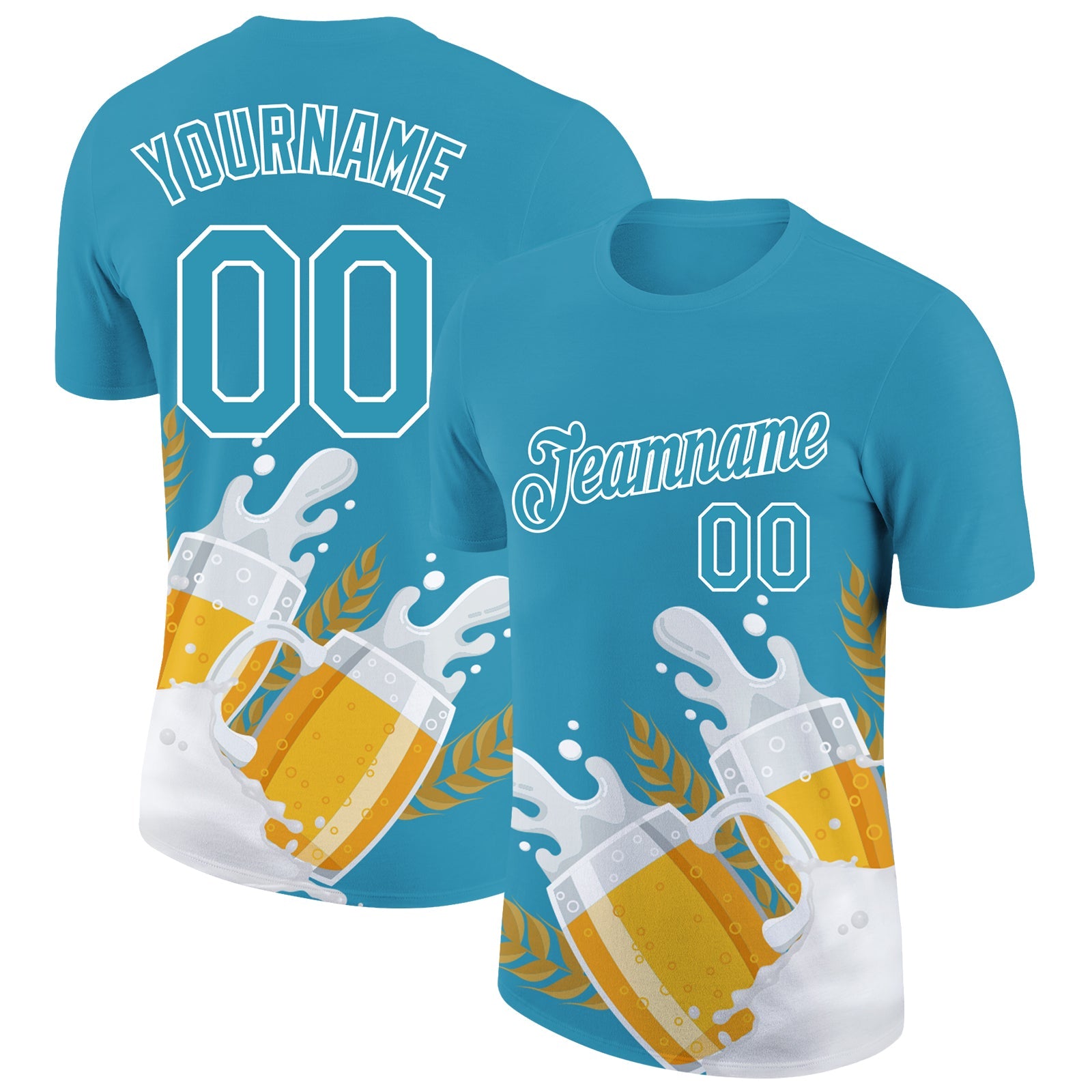 Custom Panther Blue White 3D Pattern Design Oktoberfest Beer Festival Performance T-Shirt - Main View