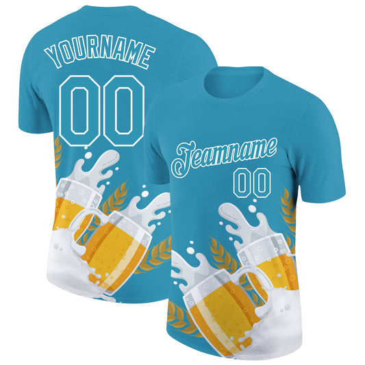 Custom Panther Blue White 3D Pattern Design Oktoberfest Beer Festival Performance T-Shirt - Main View