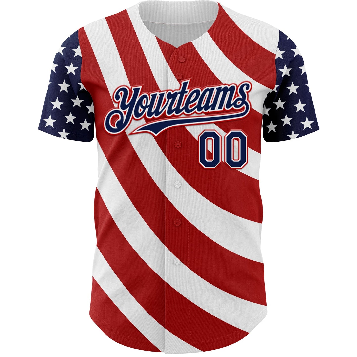 Custom White Navy-Red 3D American Flag Authentic Baseball Jersey view 2