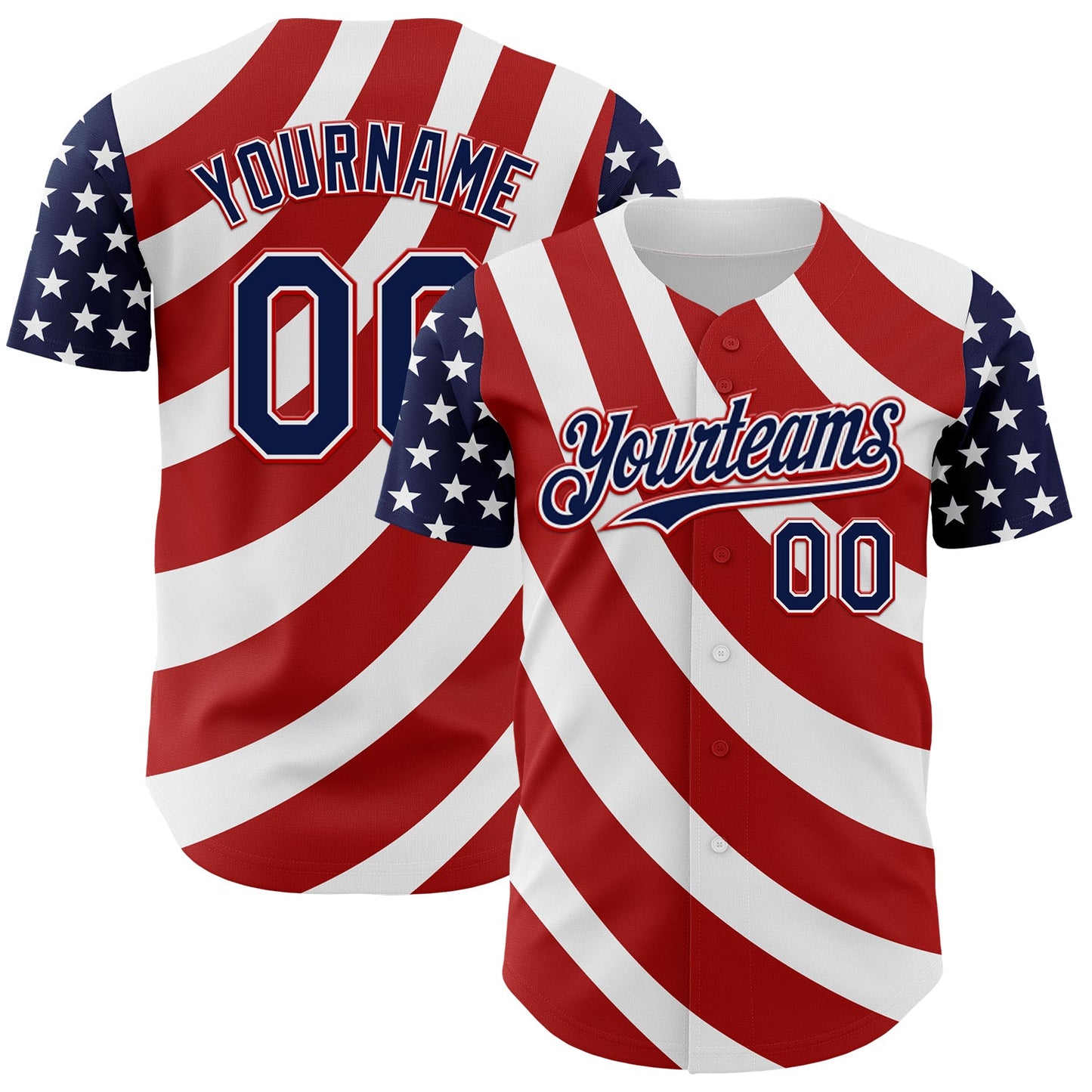 Custom White Navy-Red 3D American Flag Authentic Baseball Jersey - Main View