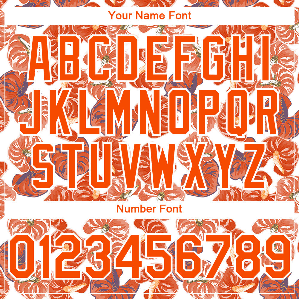 Custom White Orange 3D Pattern Design Tropical Anthurium Flower Authentic Baseball Jersey view 5
