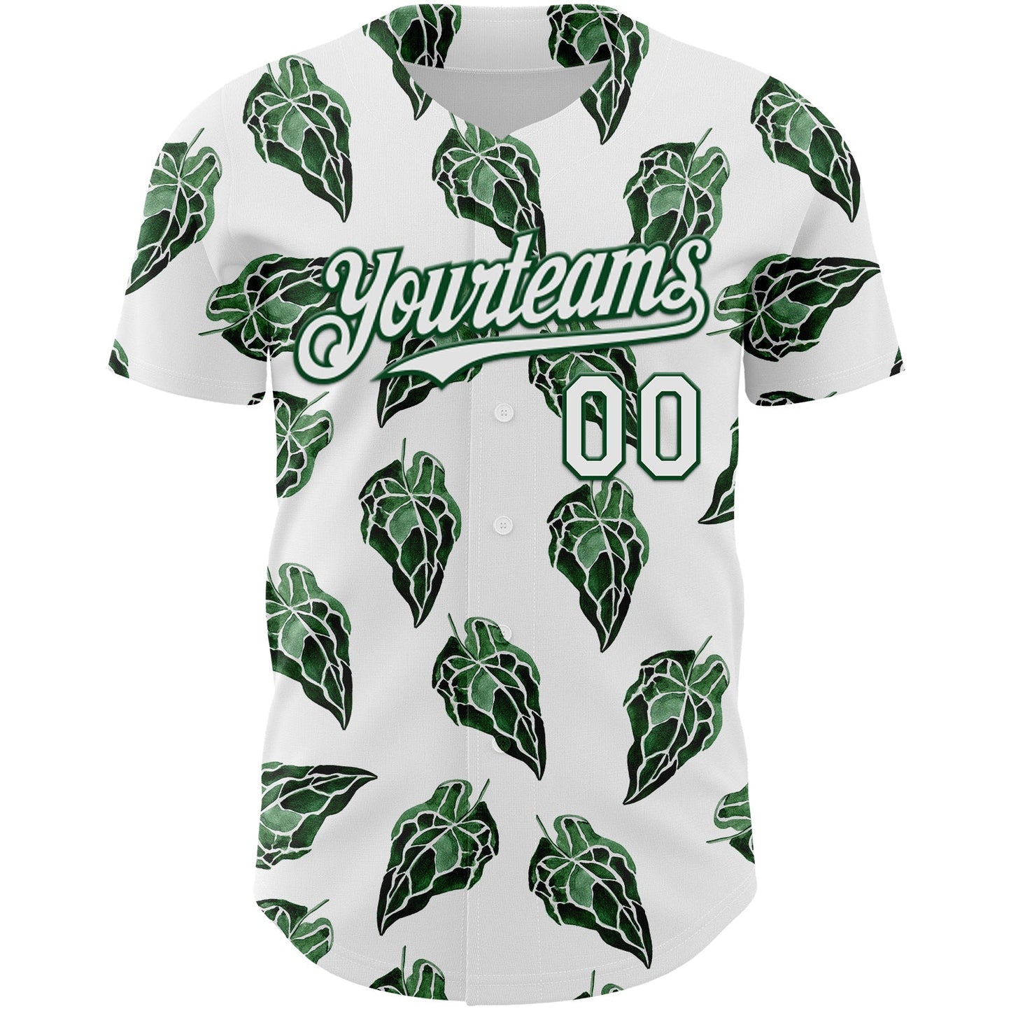 Custom White Kelly Green 3D Pattern Design Tropical Anthurium Crystal Authentic Baseball Jersey view 2