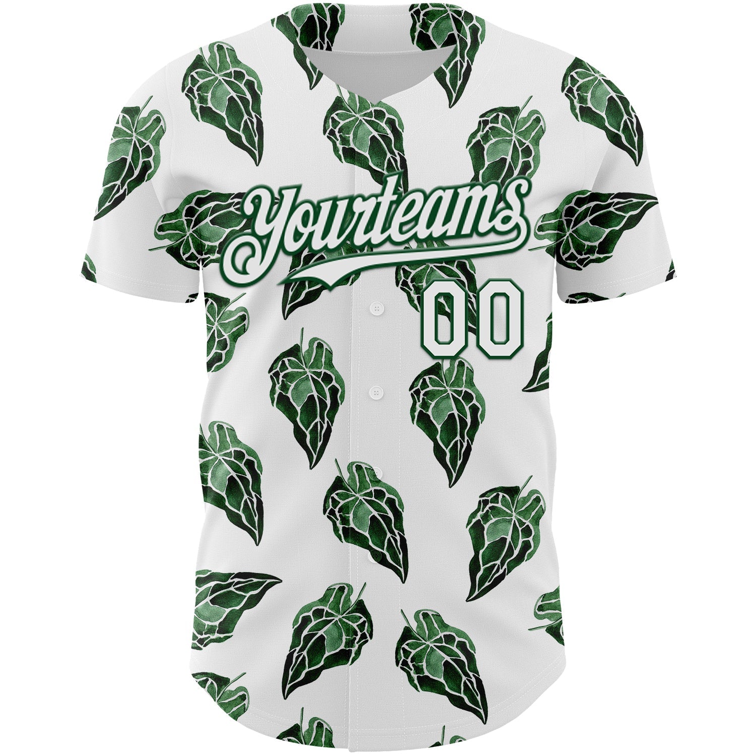 Custom White Kelly Green 3D Pattern Design Tropical Anthurium Crystal Authentic Baseball Jersey view 2