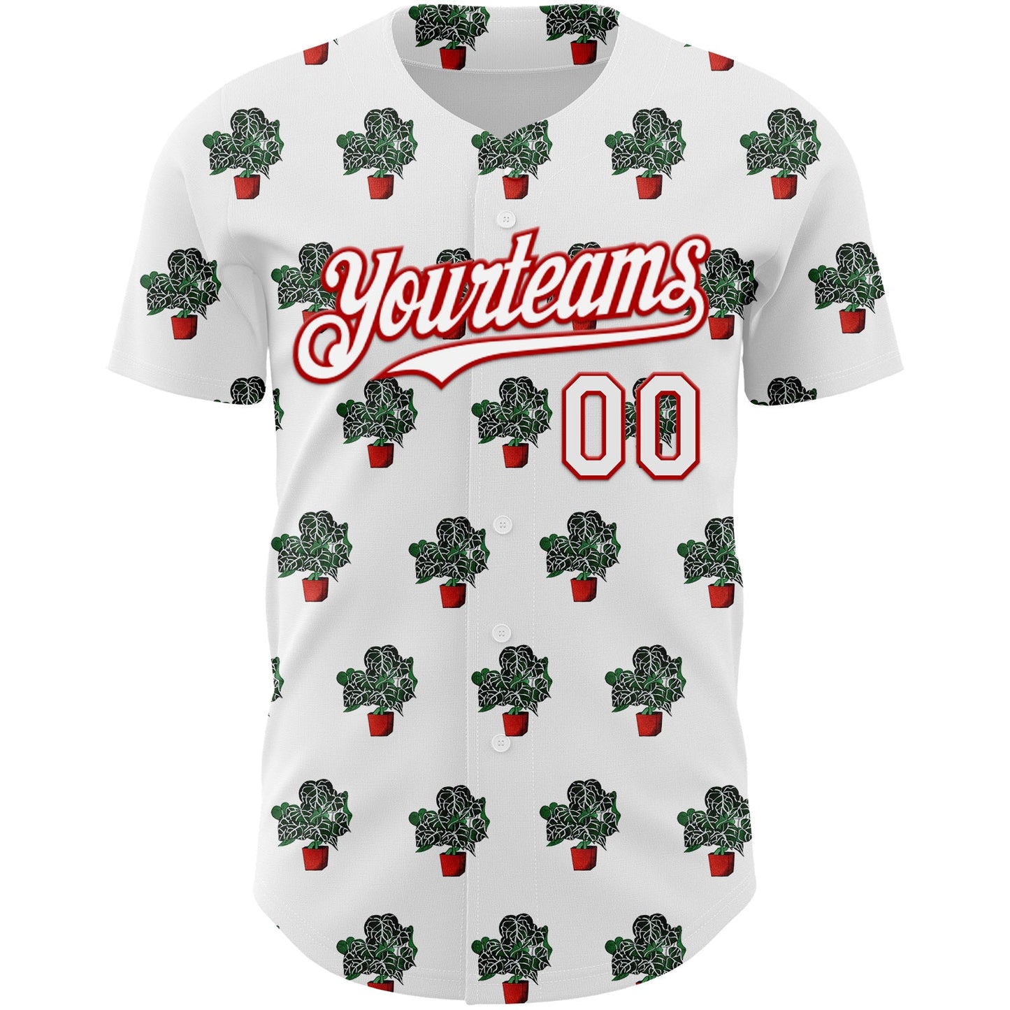 Custom White Red 3D Pattern Design Tropical Anthurium Crystal Authentic Baseball Jersey view 2