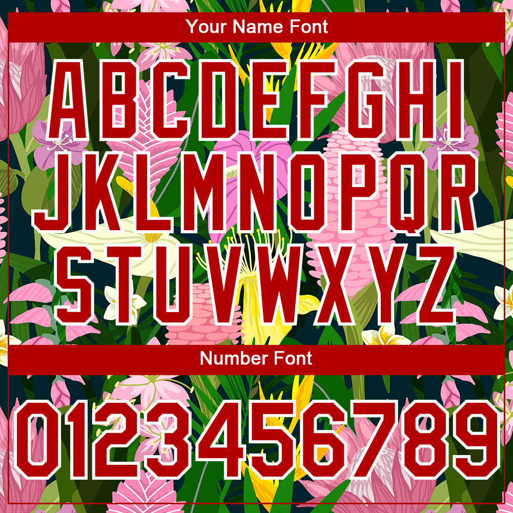 Custom Kelly Green Red-White 3D Pattern Design Tropical Anthurium Flower Authentic Baseball Jersey view 5