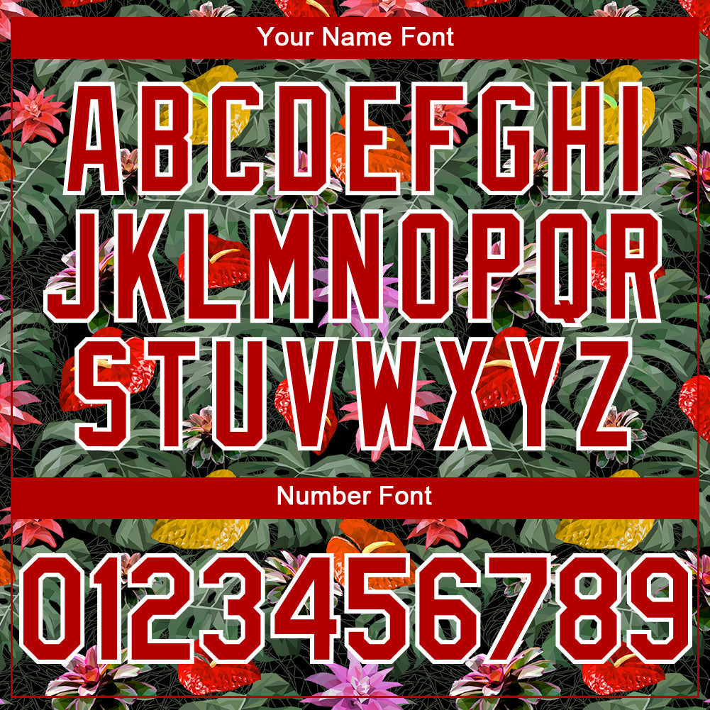 Custom Kelly Green Red-White 3D Pattern Design Tropical Anthurium Flower Authentic Baseball Jersey view 5