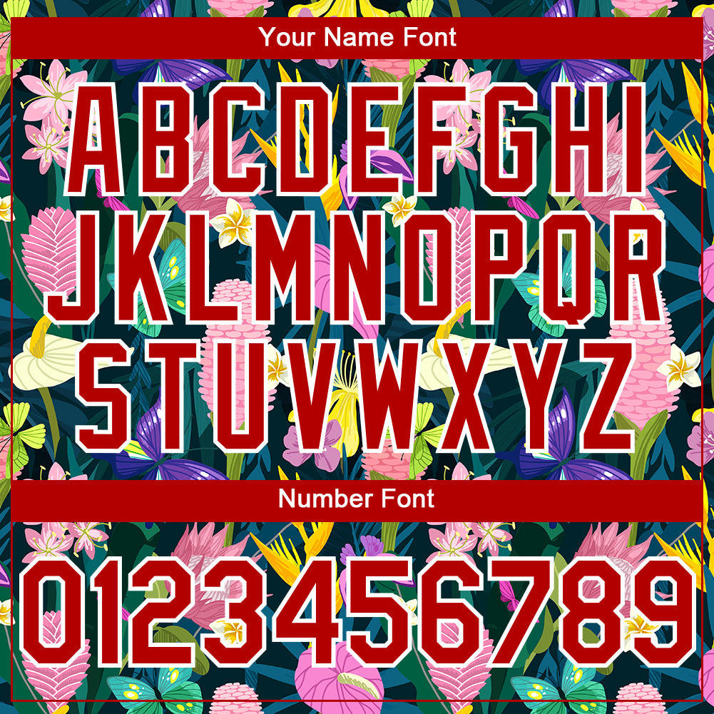Custom Black Red-White 3D Pattern Design Tropical Anthurium Flower Authentic Baseball Jersey view 5
