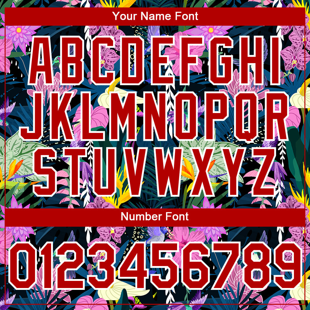Custom Black Red-White 3D Pattern Design Tropical Anthurium Flower Authentic Baseball Jersey view 5