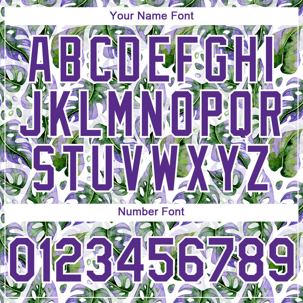Custom White Purple 3D Pattern Design Tropical Monstera Authentic Baseball Jersey view 5