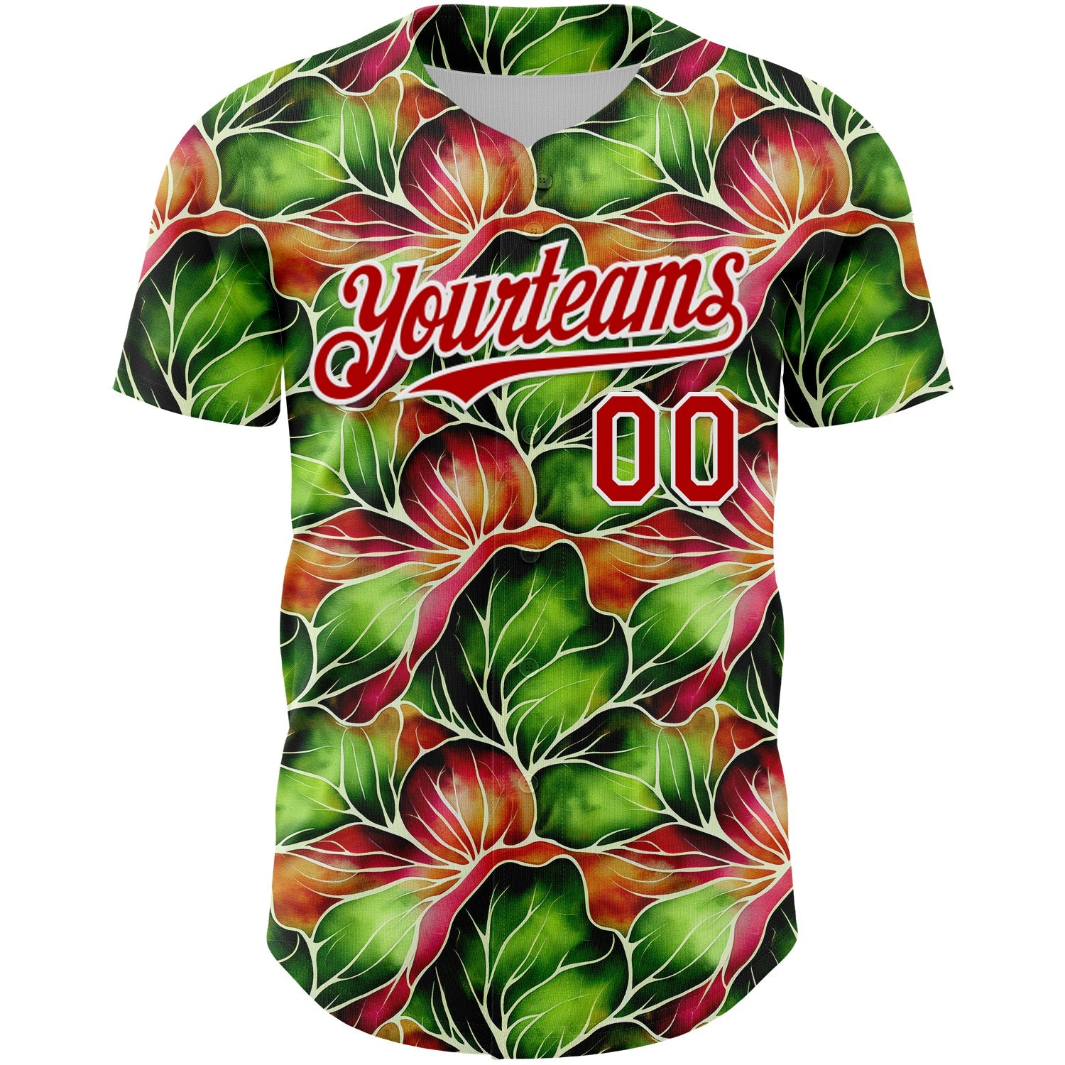 Custom Black Red-White 3D Pattern Design Tropical Plant Authentic Baseball Jersey view 2