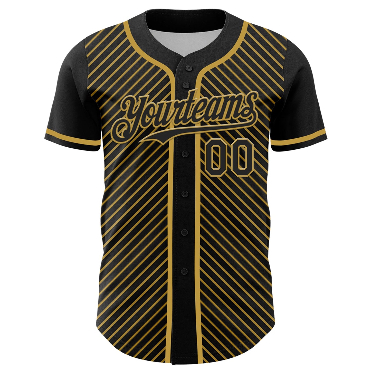 Custom Black Old Gold 3D Pattern Design Diagonal Stripes Authentic Baseball Jersey view 2