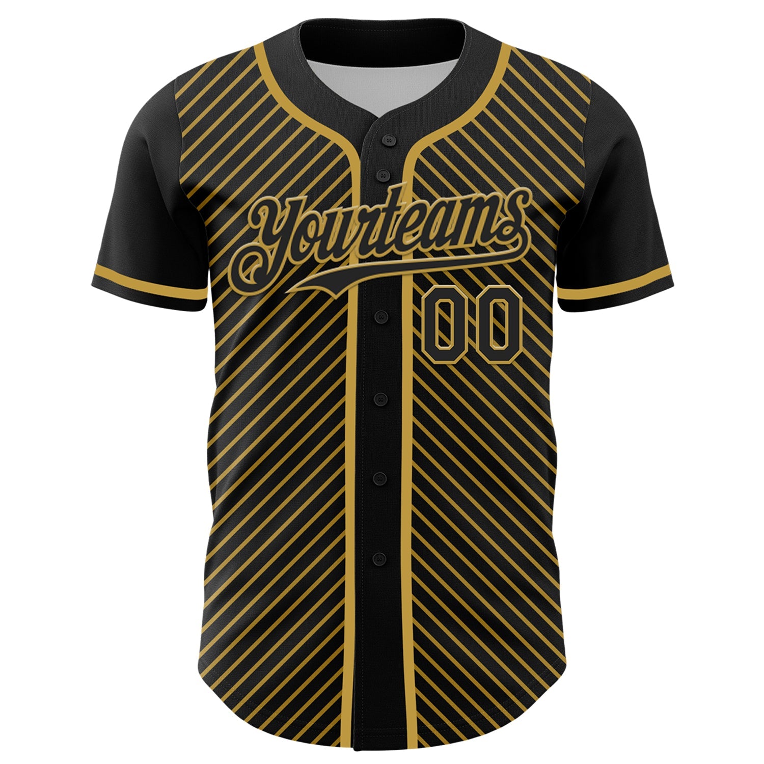 Custom Black Old Gold 3D Pattern Design Diagonal Stripes Authentic Baseball Jersey view 2