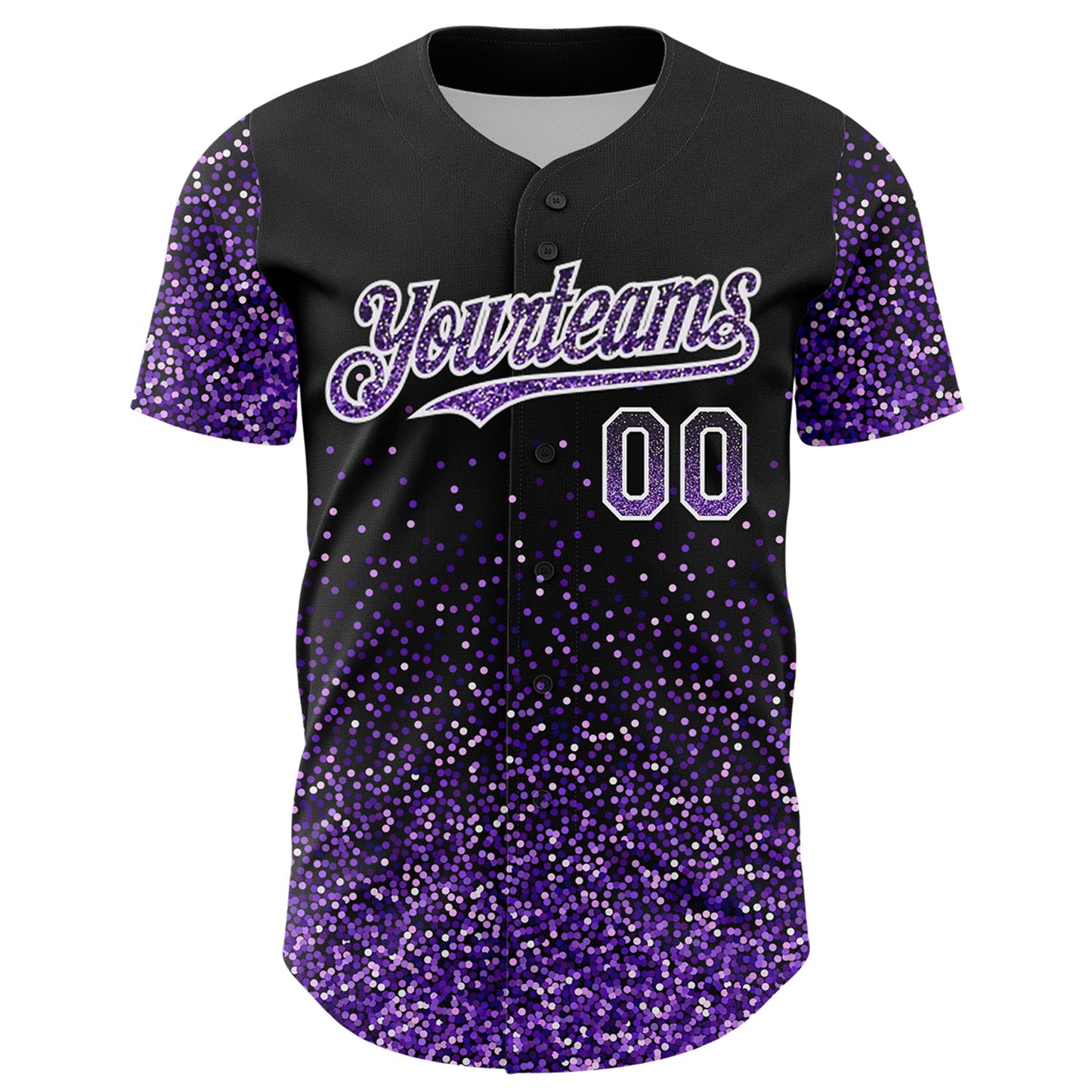 Custom Black Purple-White 3D Pattern Design Abstract Colorful Glittering Dot Authentic Baseball Jersey view 2