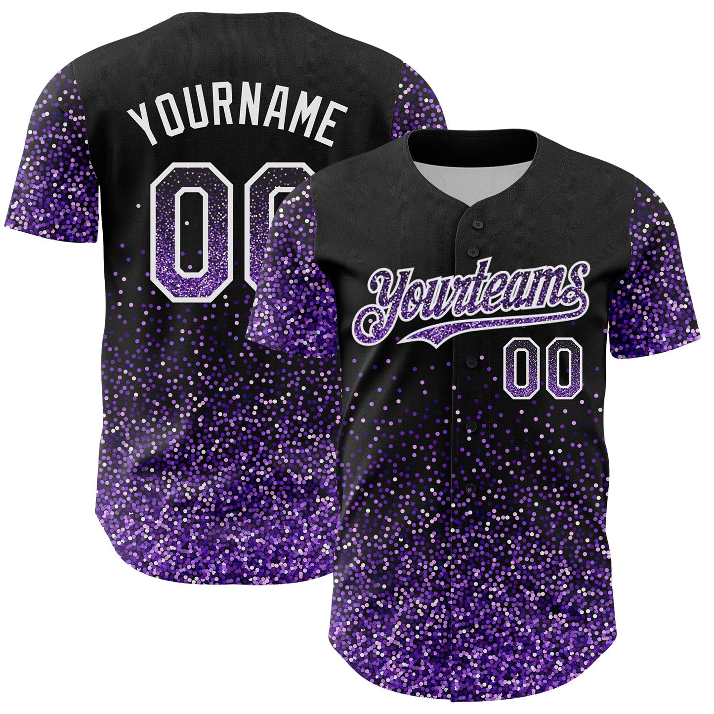 Custom Black Purple-White 3D Pattern Design Abstract Colorful Glittering Dot Authentic Baseball Jersey - Main View