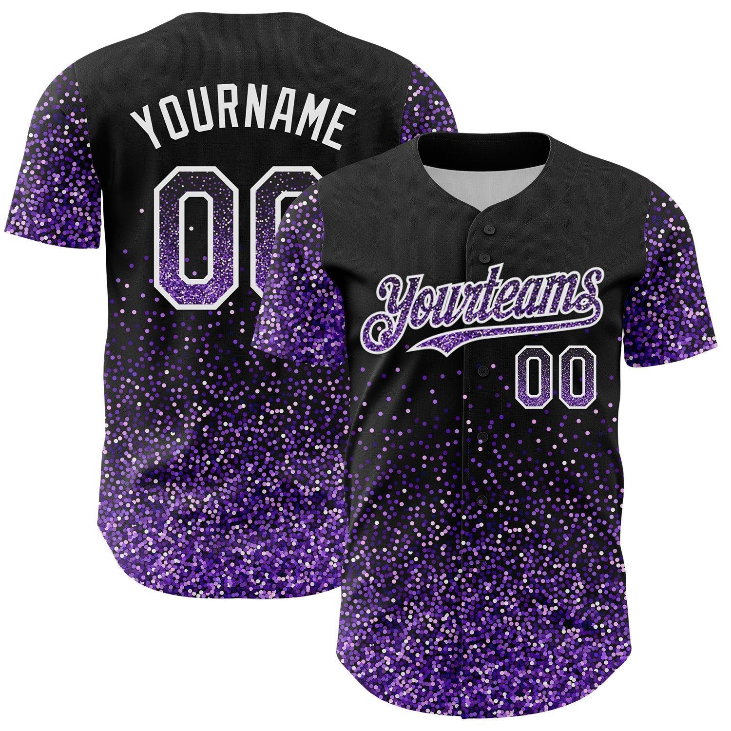 Custom Black Purple-White 3D Pattern Design Abstract Colorful Glittering Dot Authentic Baseball Jersey - Main View