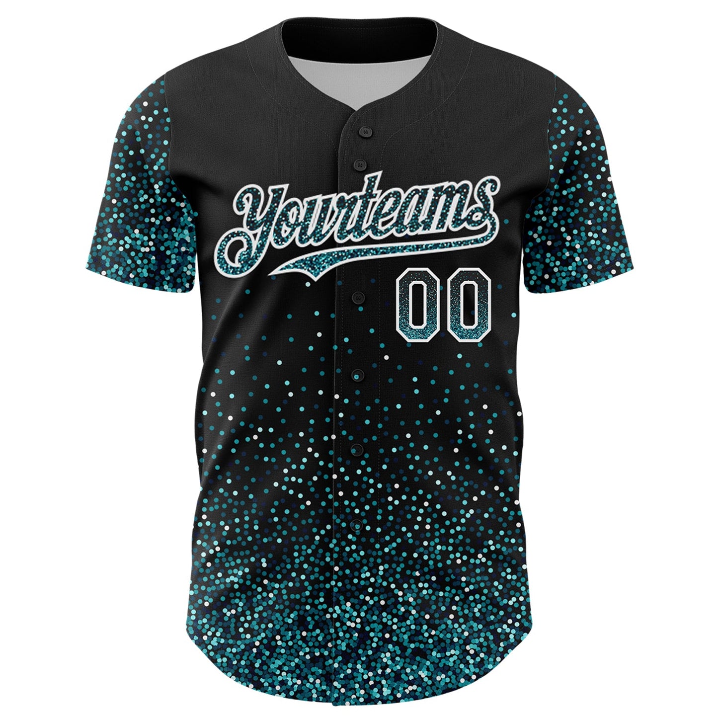 Custom Black Teal-White 3D Pattern Design Abstract Colorful Glittering Dot Authentic Baseball Jersey view 2
