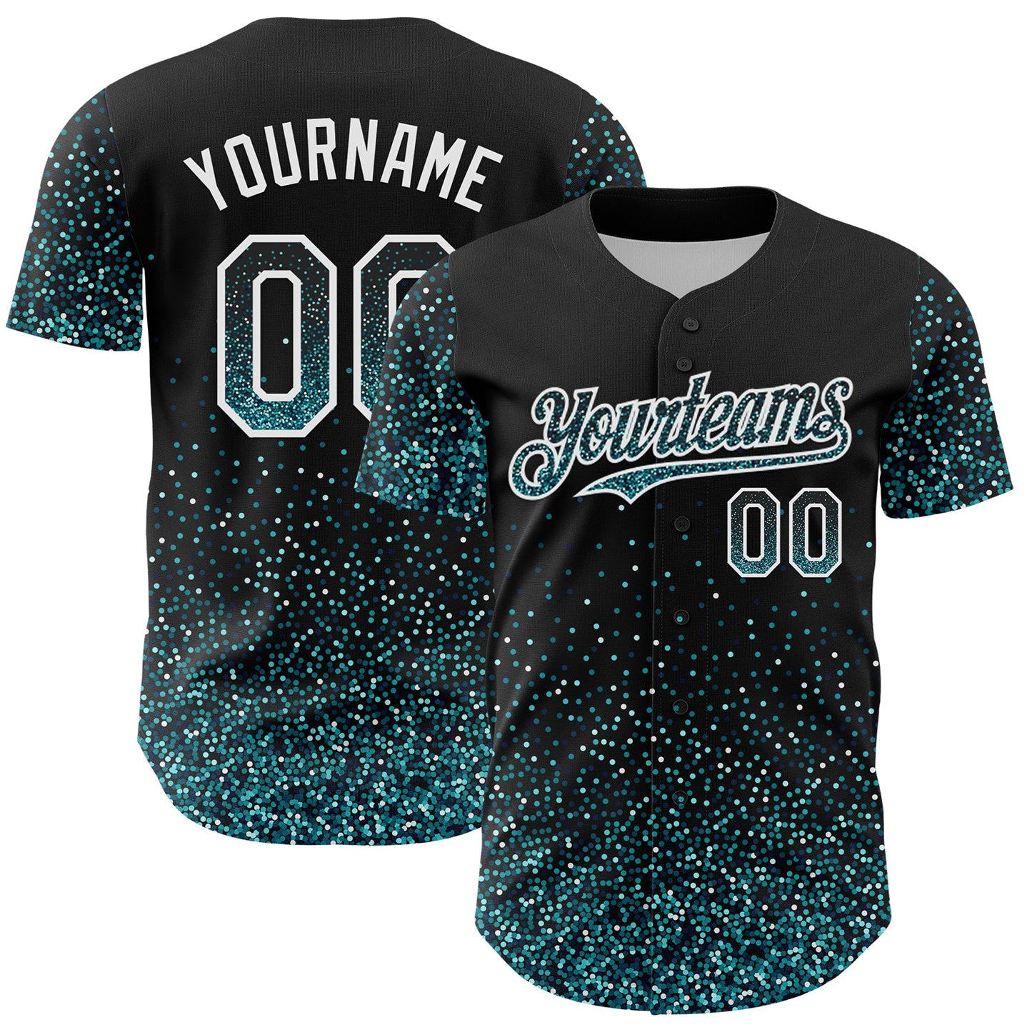 Custom Black Teal-White 3D Pattern Design Abstract Colorful Glittering Dot Authentic Baseball Jersey - Main View