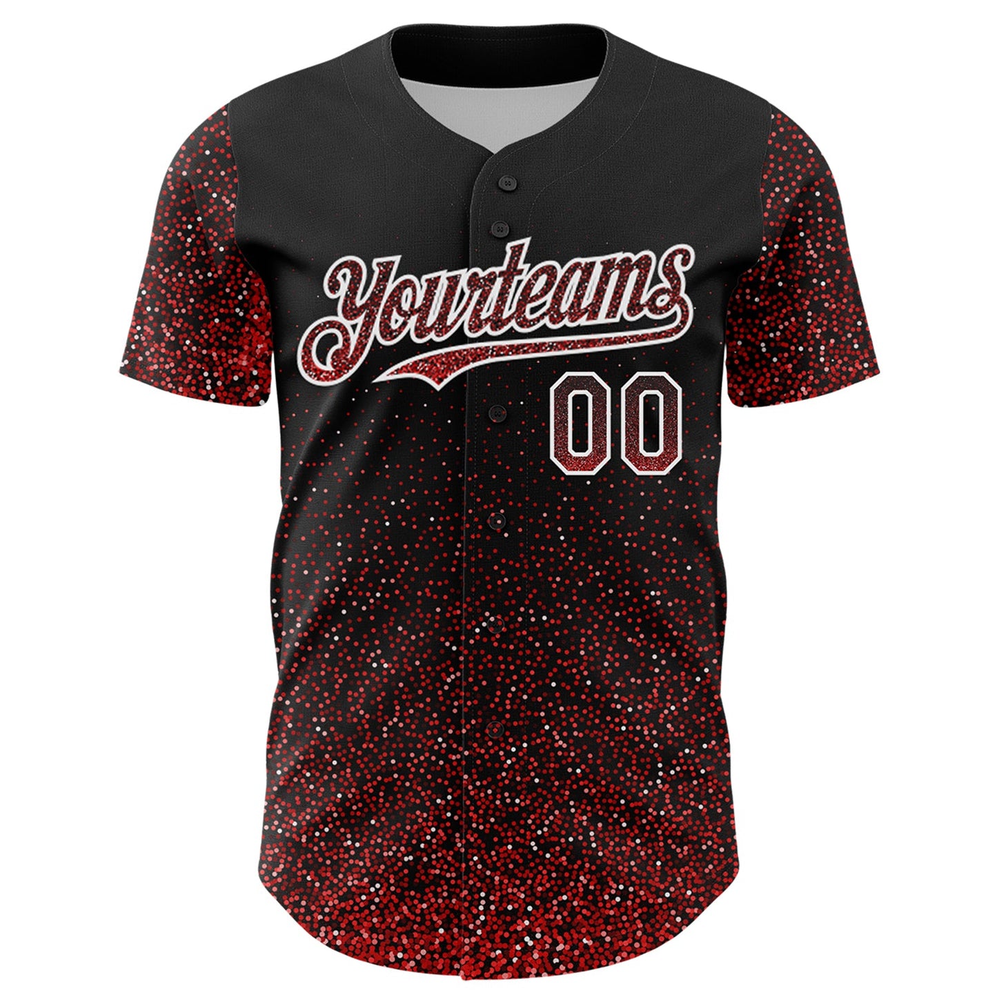 Custom Black Red-White 3D Pattern Design Abstract Colorful Glittering Dot Authentic Baseball Jersey view 2