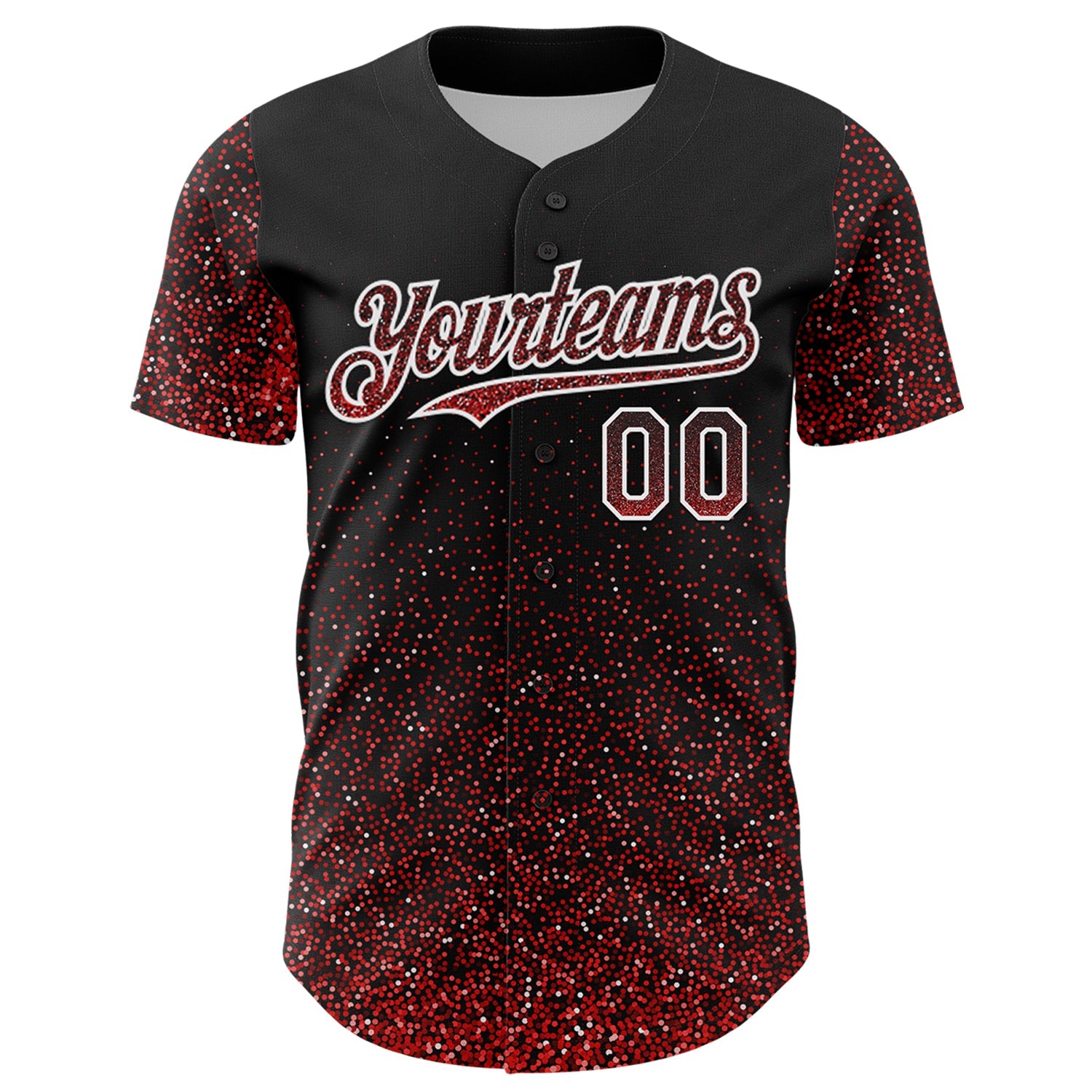 Custom Black Red-White 3D Pattern Design Abstract Colorful Glittering Dot Authentic Baseball Jersey view 2