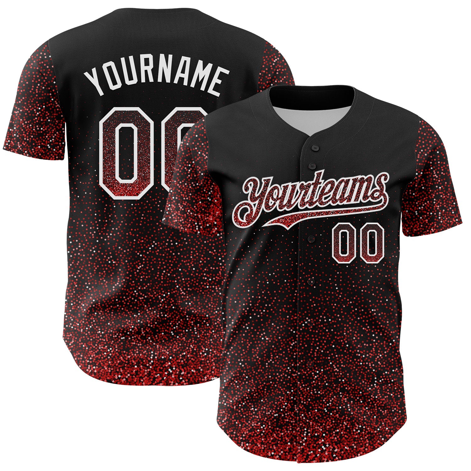 Custom Black Red-White 3D Pattern Design Abstract Colorful Glittering Dot Authentic Baseball Jersey - Main View