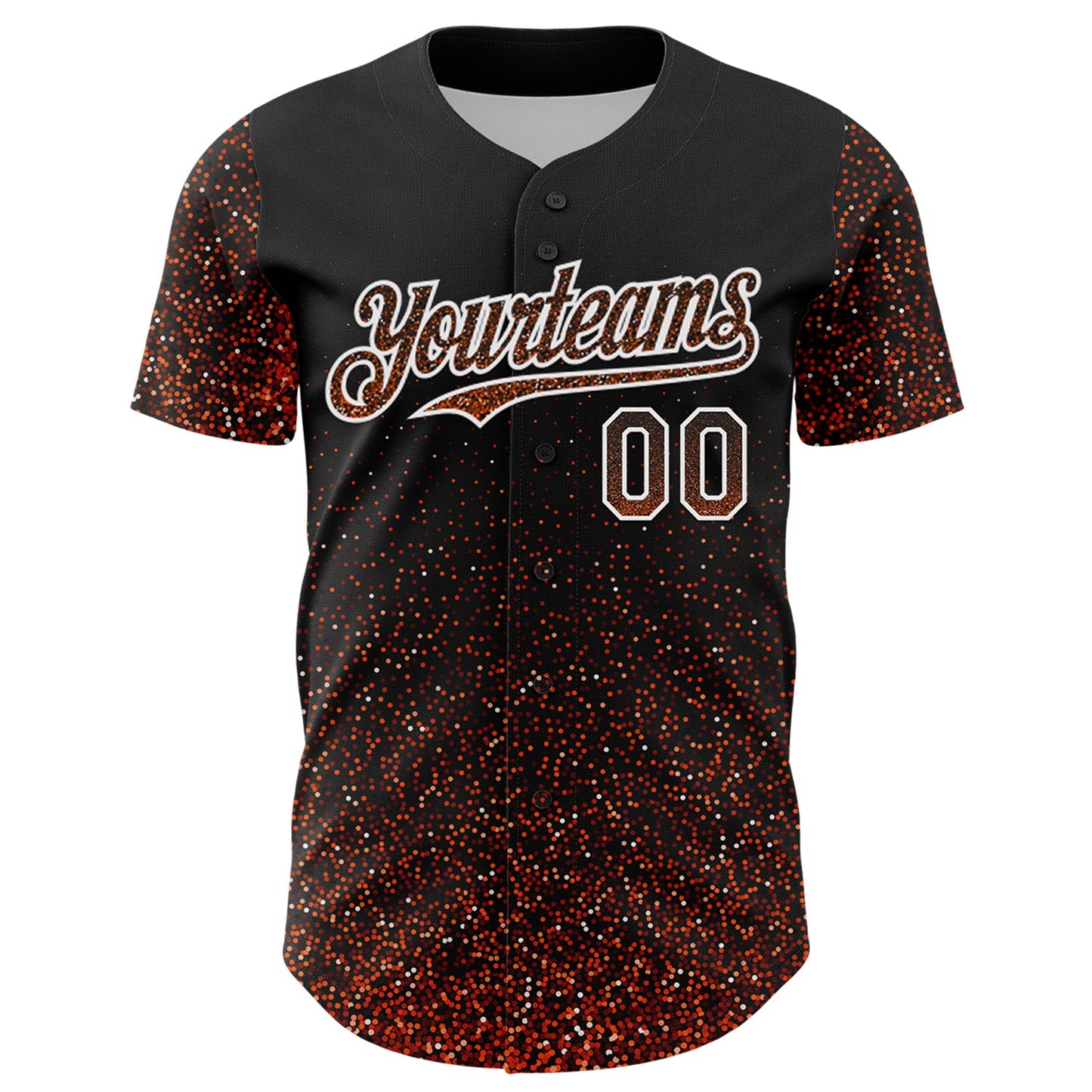 Custom Black Orange-White 3D Pattern Design Abstract Colorful Glittering Dot Authentic Baseball Jersey view 2
