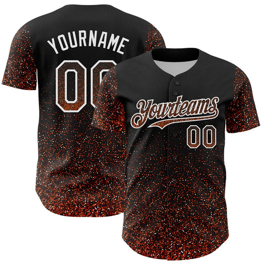 Custom Black Orange-White 3D Pattern Design Abstract Colorful Glittering Dot Authentic Baseball Jersey - Main View