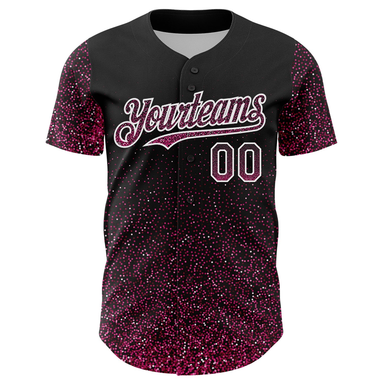 Custom Black Pink-White 3D Pattern Design Abstract Colorful Glittering Dot Authentic Baseball Jersey view 2