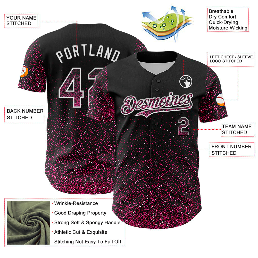 Custom Black Pink-White 3D Pattern Design Abstract Colorful Glittering Dot Authentic Baseball Jersey view 3