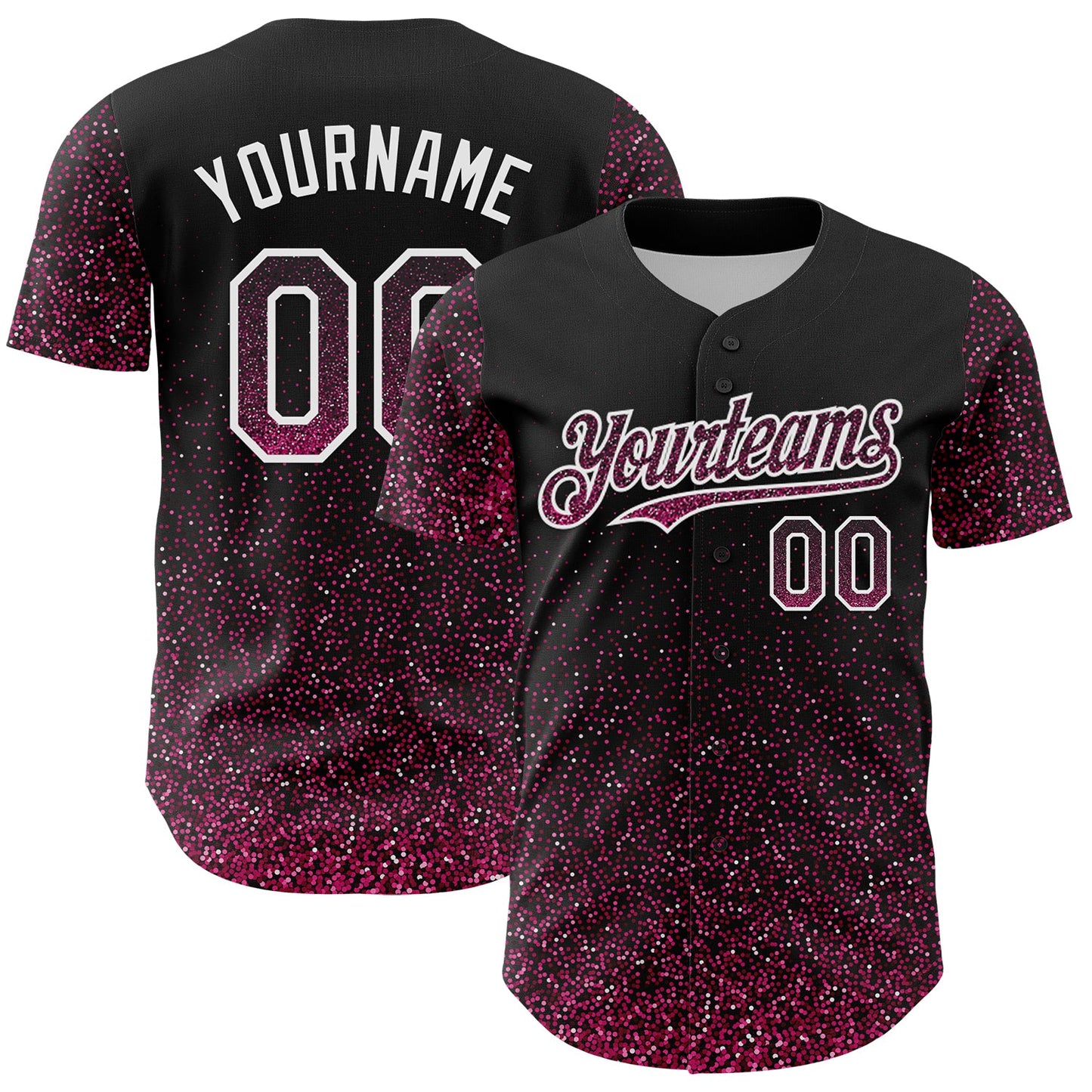 Custom Black Pink-White 3D Pattern Design Abstract Colorful Glittering Dot Authentic Baseball Jersey - Main View