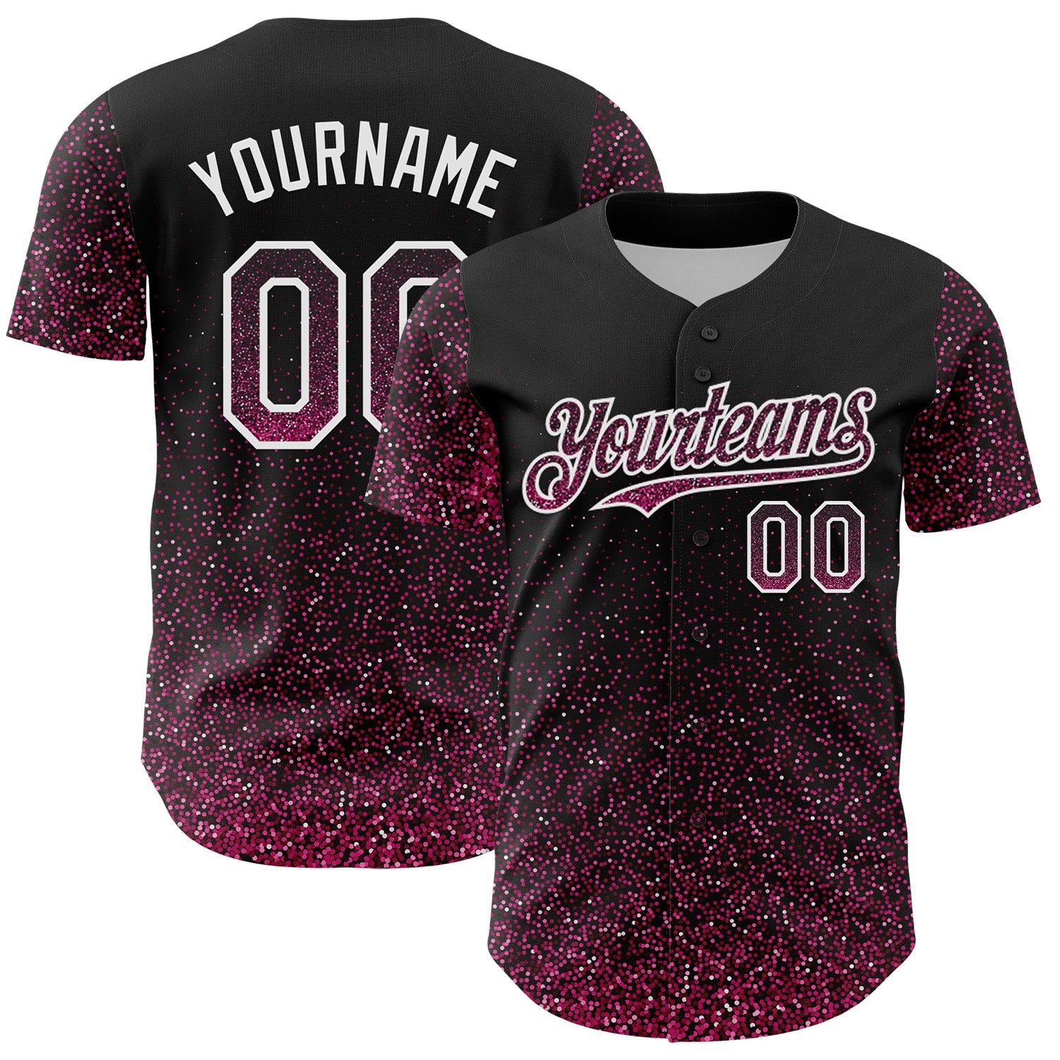 Custom Black Pink-White 3D Pattern Design Abstract Colorful Glittering Dot Authentic Baseball Jersey - Main View