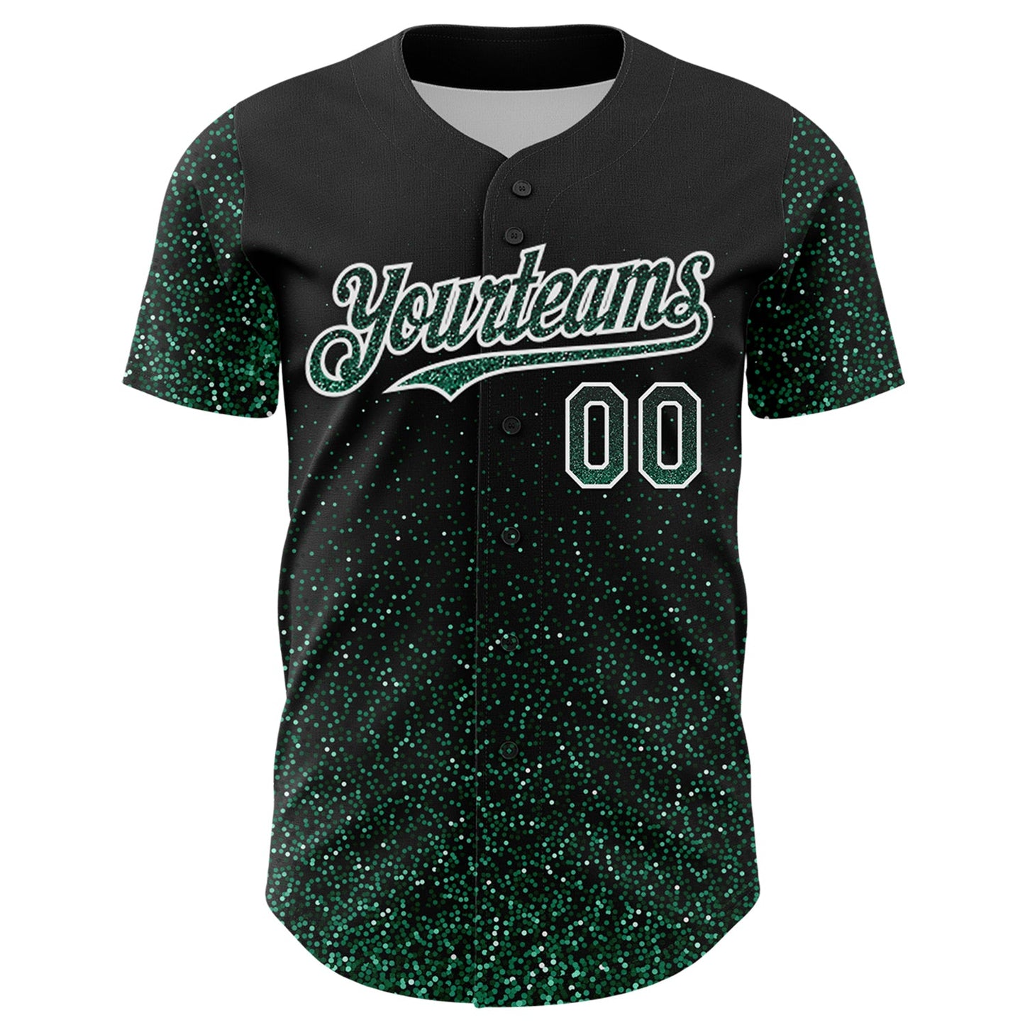 Custom Black Kelly Green-White 3D Pattern Design Abstract Colorful Glittering Dot Authentic Baseball Jersey view 2