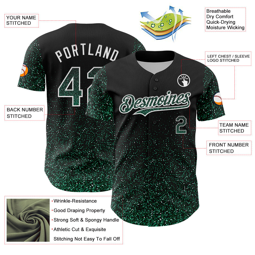 Custom Black Kelly Green-White 3D Pattern Design Abstract Colorful Glittering Dot Authentic Baseball Jersey view 3
