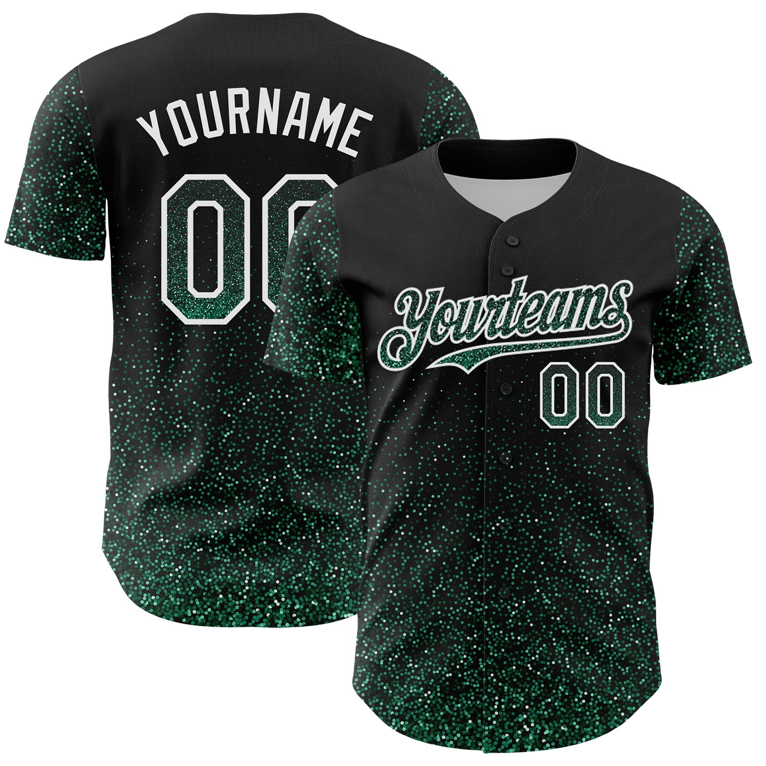 Custom Black Kelly Green-White 3D Pattern Design Abstract Colorful Glittering Dot Authentic Baseball Jersey - Main View