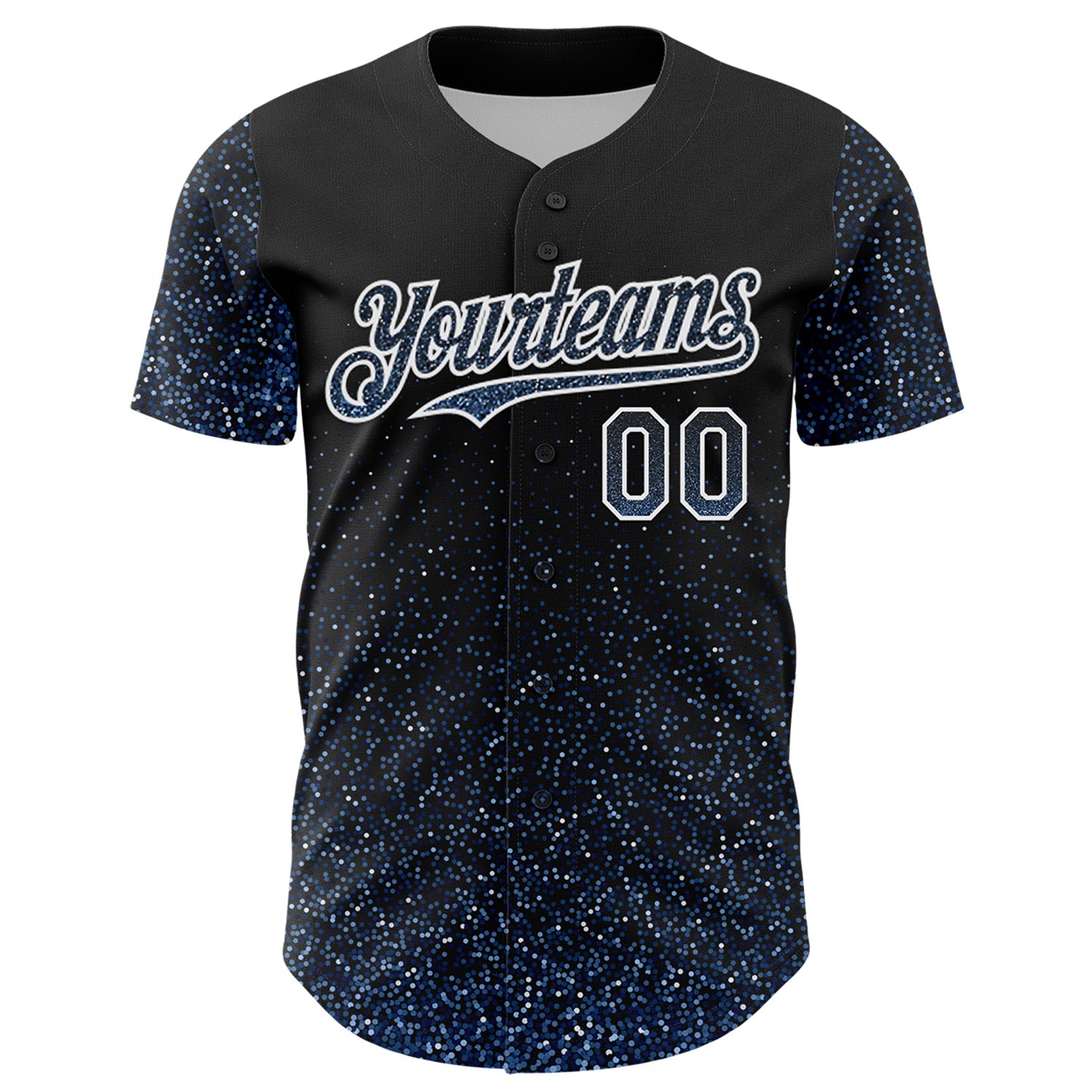 Custom Black Light Blue-White 3D Pattern Design Abstract Colorful Glittering Dot Authentic Baseball Jersey view 2