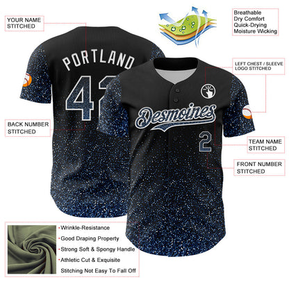 Custom Black Light Blue-White 3D Pattern Design Abstract Colorful Glittering Dot Authentic Baseball Jersey view 3