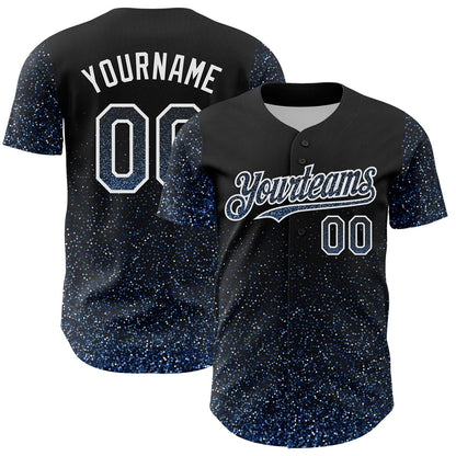 Custom Black Light Blue-White 3D Pattern Design Abstract Colorful Glittering Dot Authentic Baseball Jersey - Main View