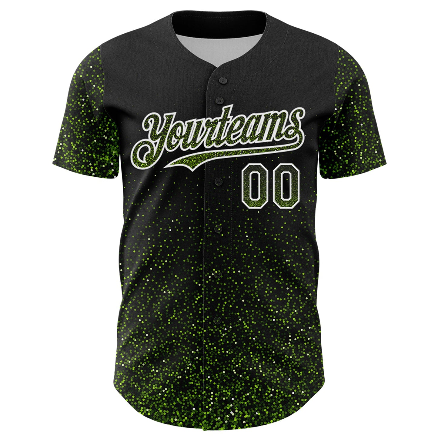 Custom Black Neon Green-White 3D Pattern Design Abstract Colorful Glittering Dot Authentic Baseball Jersey view 2