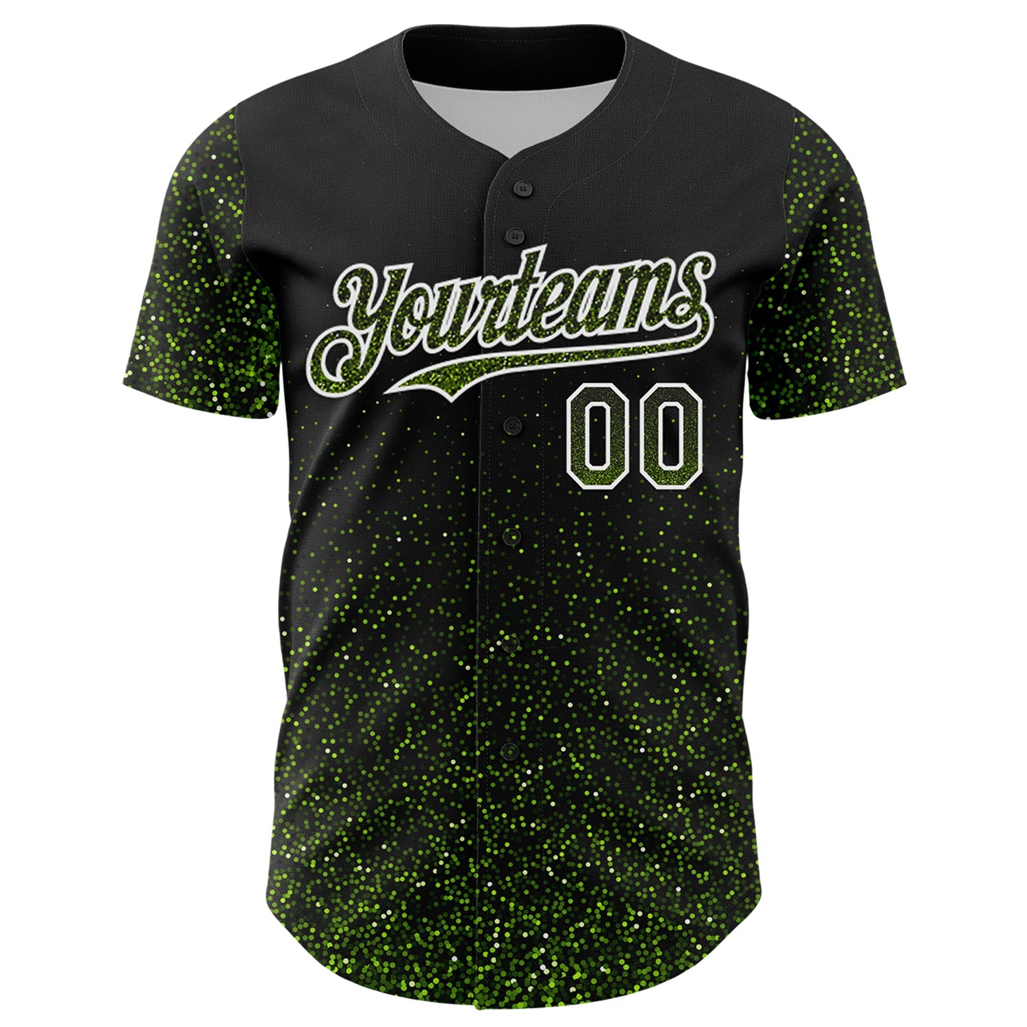 Custom Black Neon Green-White 3D Pattern Design Abstract Colorful Glittering Dot Authentic Baseball Jersey view 2