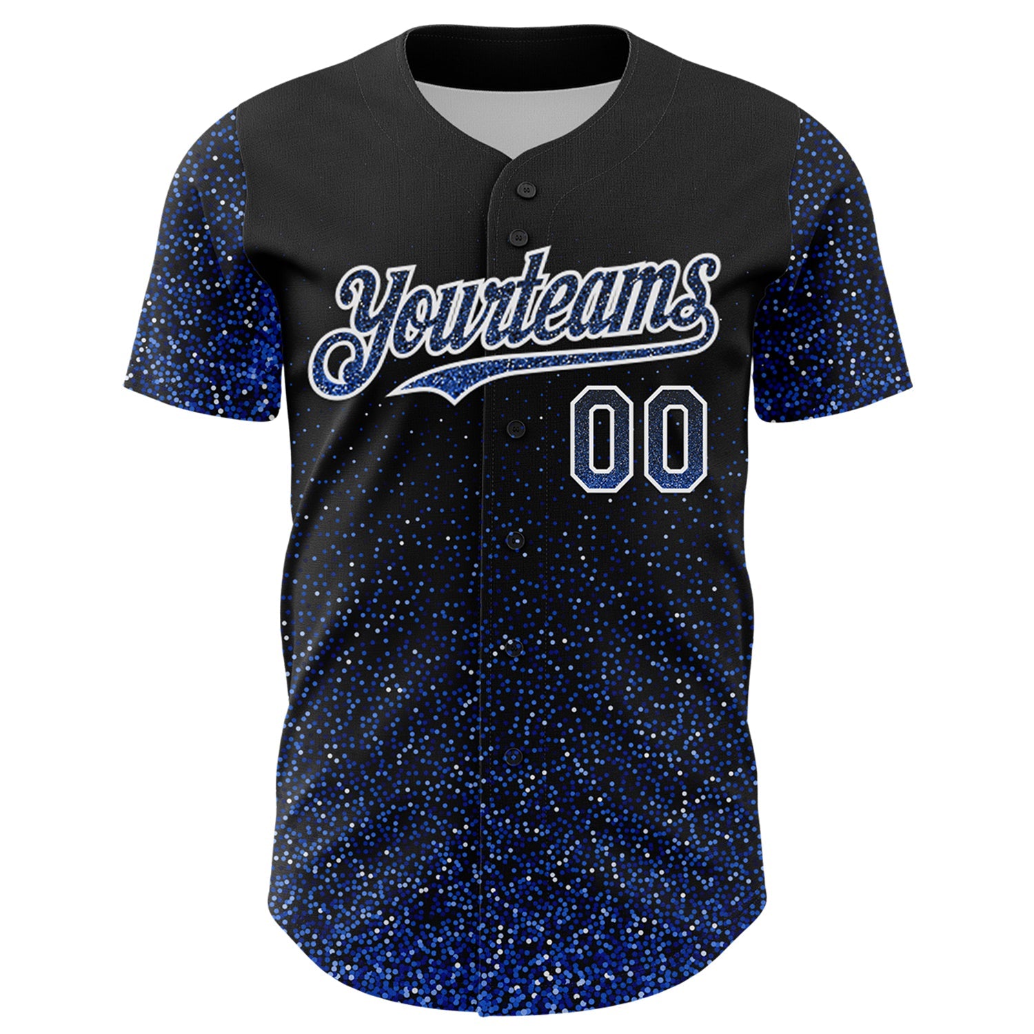 Custom Black Thunder Blue-White 3D Pattern Design Abstract Colorful Glittering Dot Authentic Baseball Jersey view 2